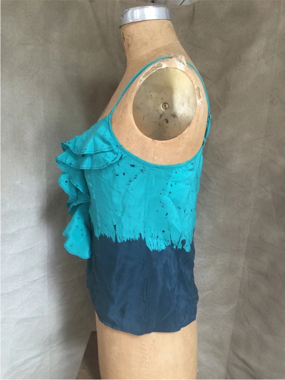 silence + noise 100% Silk Teal and Navy Colorblock Slip Tank